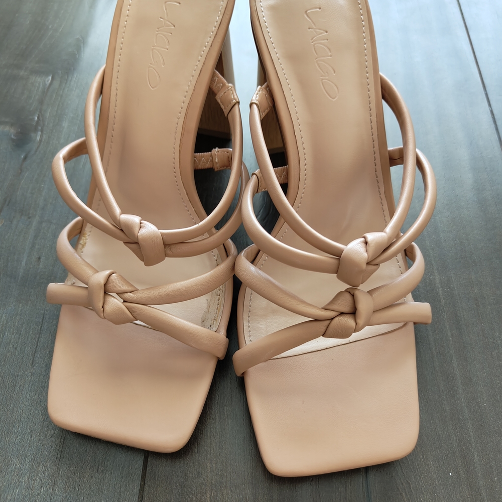LAICIGO Women’s S 8.5 Square Toe Heeled Sandals Double Knot Block Heel